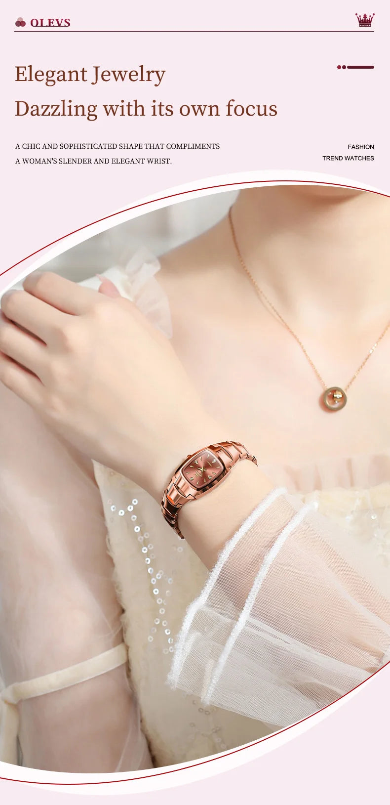 OLEVS 7006 Certified Brand Elegant Luxurious Women's Watches waterproof Tungsten Steel strip Quartz Watch for Lady Tonneau Watch - LKBA