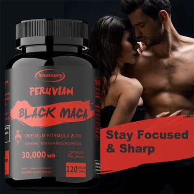 Black Maka Root Capsules - Men's Energy, Endurance and Vitality Booster, Builds Muscle, Strength and Drive - LKBA