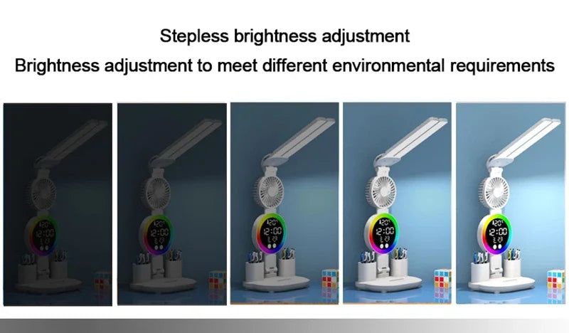 Rechargeable Led Table Lamp for Study Desk Lamp Reading Light Led Night Light with Fan Led Clock Dispaly Reading Desk Light - LKBA