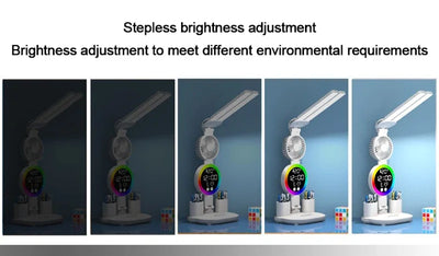 Rechargeable Led Table Lamp for Study Desk Lamp Reading Light Led Night Light with Fan Led Clock Dispaly Reading Desk Light - LKBA