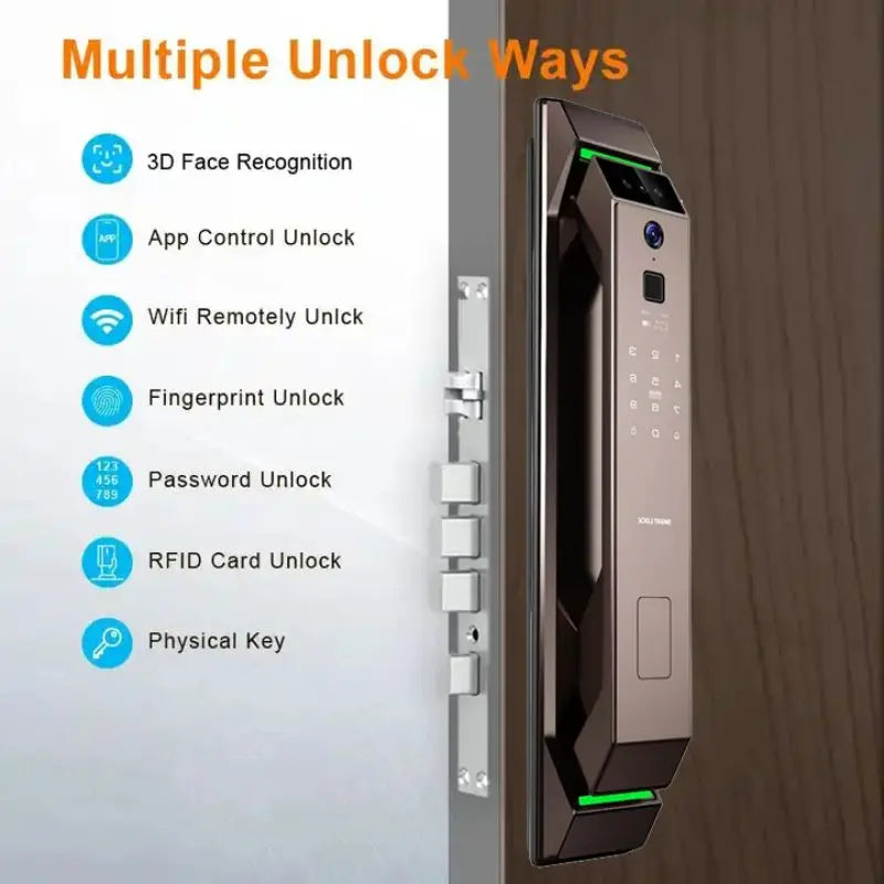 Electronic Automatic Smart Door Lock 3D Face Recognition Fingerprint Keyless Password Wi-Fi Camera frid Card Home Lock with Tuya - LKBA
