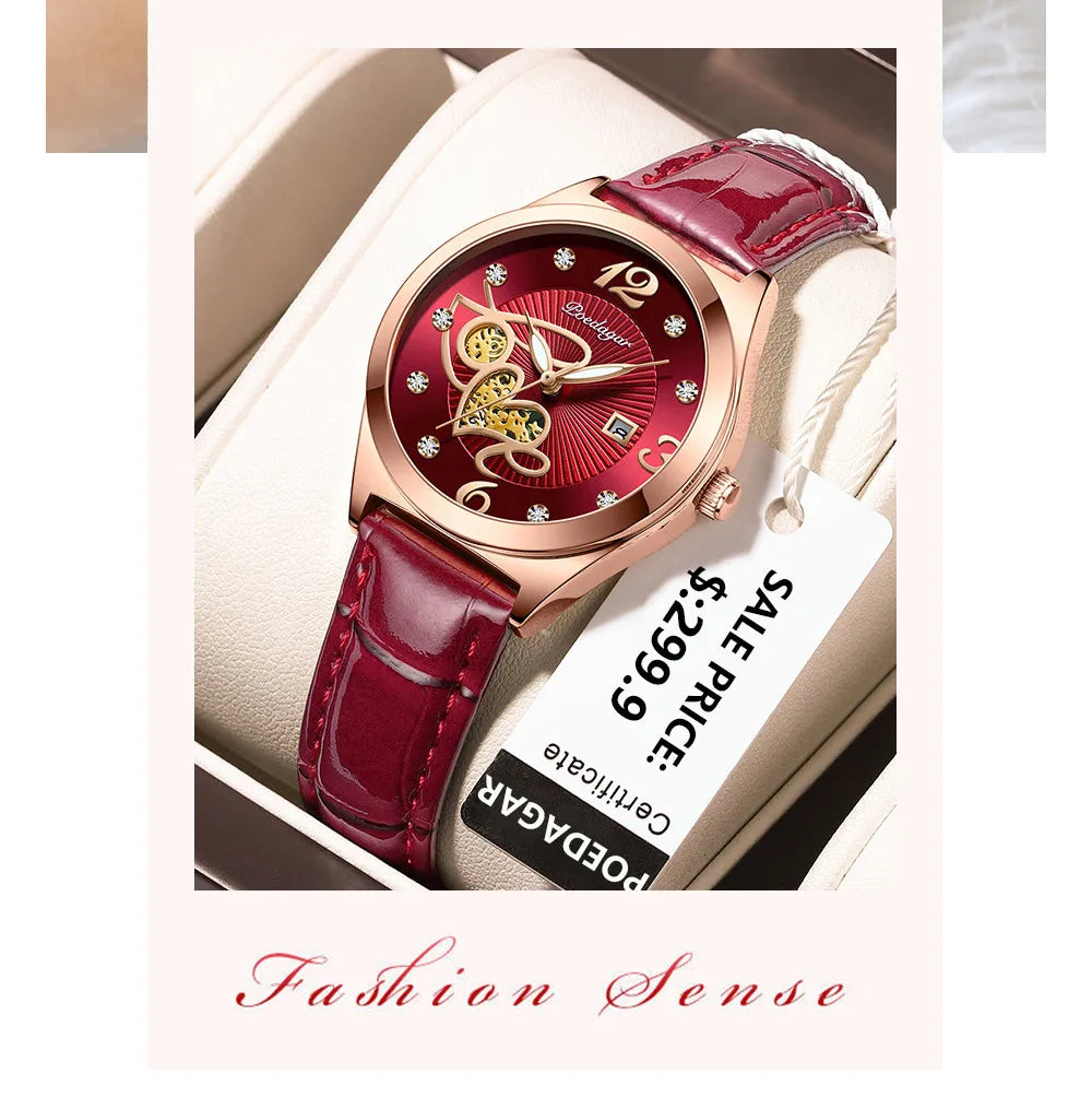 POEDAGAR Fashion Quartz Watch Female Luxury Elegant Casual Clock Waterproof Luminous Date Leather Women Watch Montre Femme gift - LKBA
