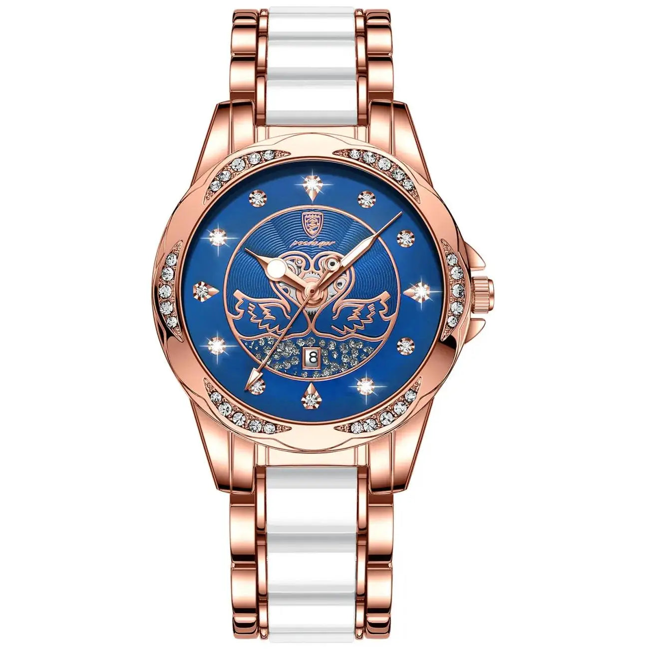 POEDAGAR Luxury Women's Quartz Watch Waterproof Luminous Date Ceramics Steel Watches For Woman Diamond Elegant Ladies Wristwatch - LKBA