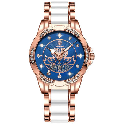 POEDAGAR Luxury Women's Quartz Watch Waterproof Luminous Date Ceramics Steel Watches For Woman Diamond Elegant Ladies Wristwatch - LKBA