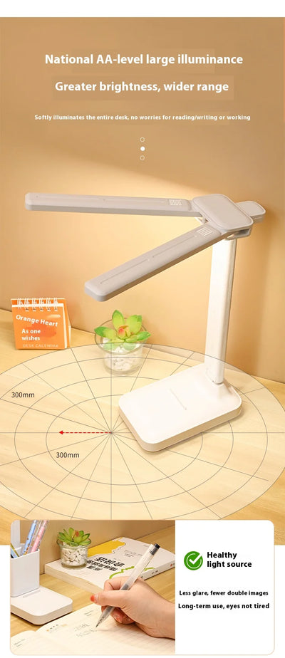 LED double-head desk lamp, 3-level dimmable touch night light, USB rechargeable, eye-protection, foldable bedside reading desk - LKBA