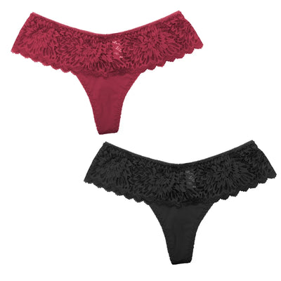 2 pcs women lace thong seamless panties sexy tanga mini string Underwear Women Ics Silk With Lace Lingeries T-back - LKBA