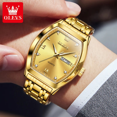 OLEVS New Men's Watches Quartz Luxury Gold Watch Classics Tonneau Dial Top Brand Waterproof Luminous Quartz Watch for Men 5528 - LKBA