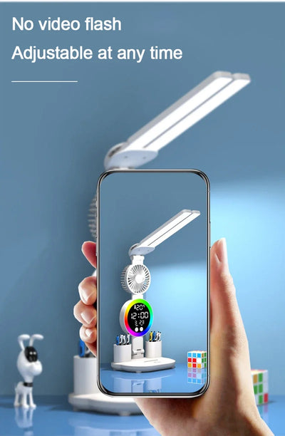Rechargeable Led Table Lamp for Study Desk Lamp Reading Light Led Night Light with Fan Led Clock Dispaly Reading Desk Light - LKBA