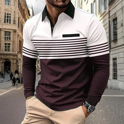 Men's Horizontal Stripes Graphic Polo Fall Winter Long Sleeve Polo Shirts Athleisure Daily Wear 3D Print Breathable Buttons Tops - LKBA