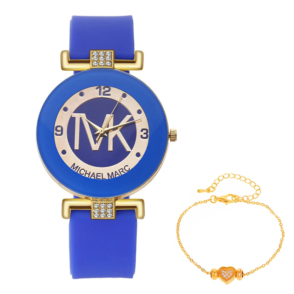 Fashion TVK Brand Women's Watch Simple Luxury Rhinestone Watch for Women Quartz Watch Casual Silicone Strap Ladies Clock - LKBA