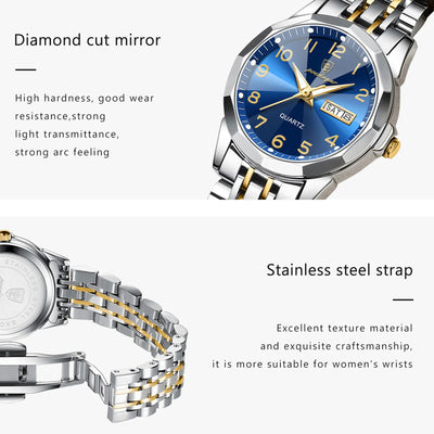 POEDAGAR Fashion Ladies Watch Waterproof Luminous Date Week Watch for Woman High Quality Stainless Steel Women's Quartz Watches - LKBA