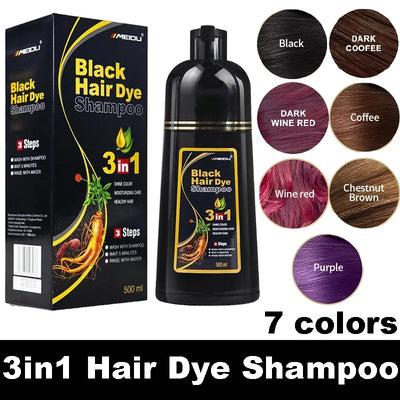 100ml/500ml Hair Dye Shampoo 3in1 Darkening Hairs Instant Gray To Black Polygonum Multiflorum Natural Coloing Cover Men Women - LKBA