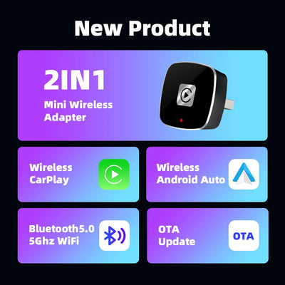 Wireless 2 in1 Carplay Adapter for Android iPhone Auto Wired to Wireless AI Box USB Connection For Volvo Benz Mg Kia Chery VW - LKBA