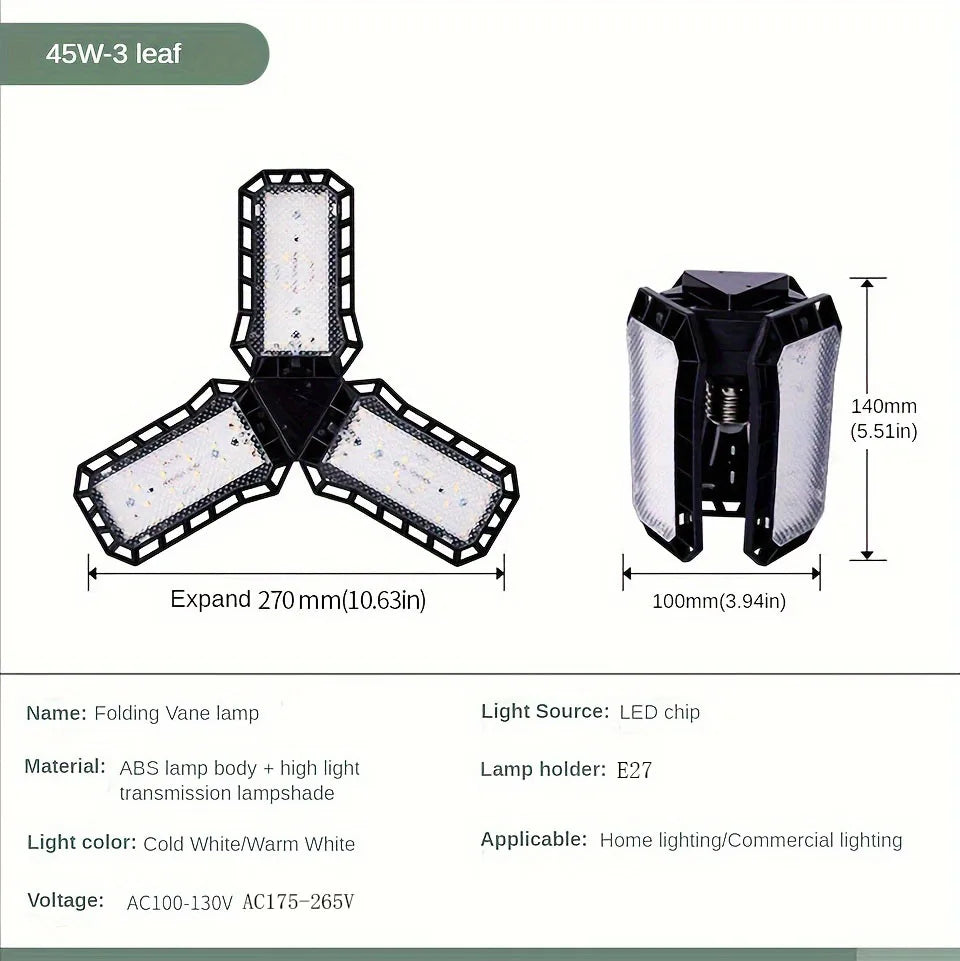 LED Garage Light Bulbs 45W 60W 80W10000LM Super Bright Garage Lighting LED Shop Light With Adjustable Panels, E27 Screw Socket - LKBA