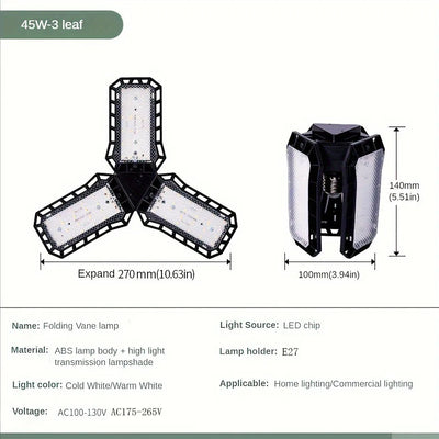 LED Garage Light Bulbs 45W 60W 80W10000LM Super Bright Garage Lighting LED Shop Light With Adjustable Panels, E27 Screw Socket - LKBA