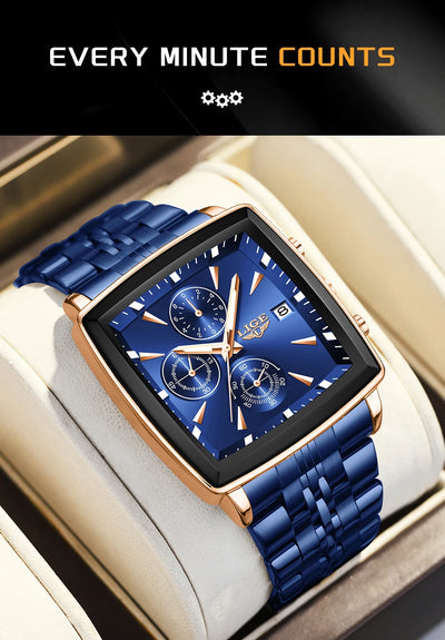 LIGE Top Brand Luxury Mens Watches Fashion Military Square Chronograph Quartz Wristwatches For Men Sports Waterproof Watch Men - LKBA