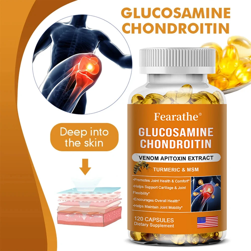 Glucosamine Chondroitin MSM and Turmeric Supplement - Support for Cartilage & Joint Health & Flexibility, Non-GMO Capsules - LKBA