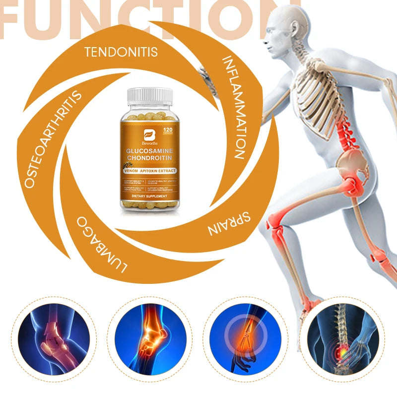 Glucosamine Chondroitin Bee Venom Extract Capsules for Joint & Knee Health No Pain Discomfort of Bones and Joint - LKBA