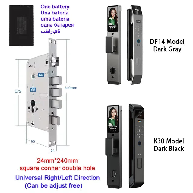 Tuya APP Smart Life APP Control Voice Intercom Smart Lock 3D Face Recognition Fingerprint Password Smart Door Lock with Camera