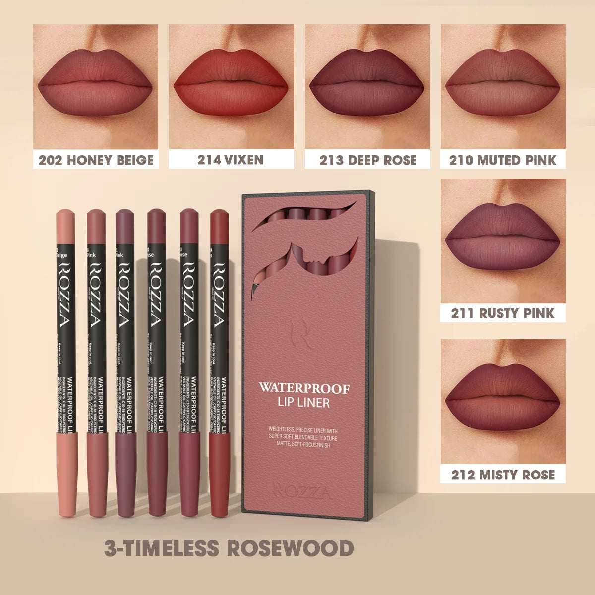 Waterproof Lip Liner Pencil Set, Weightless Precise Liner with Super Soft - LKBA