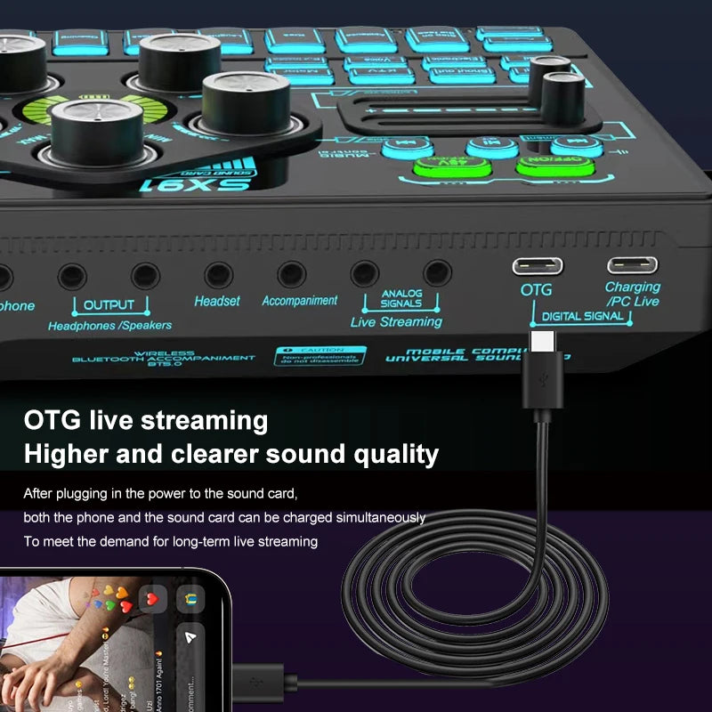 Audio Mixer with Voice changer, Podcast Mixer, Sound Card for Phone Gaming Karaoke Studio Live Streaming Podcast - LKBA