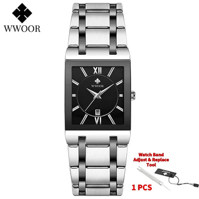 Fashion Stainless Steel Watches Men 2024 WWOOR Square Waterproof Quartz Watch Men Top Brand Luxury Gold Black Wristwatch For Man