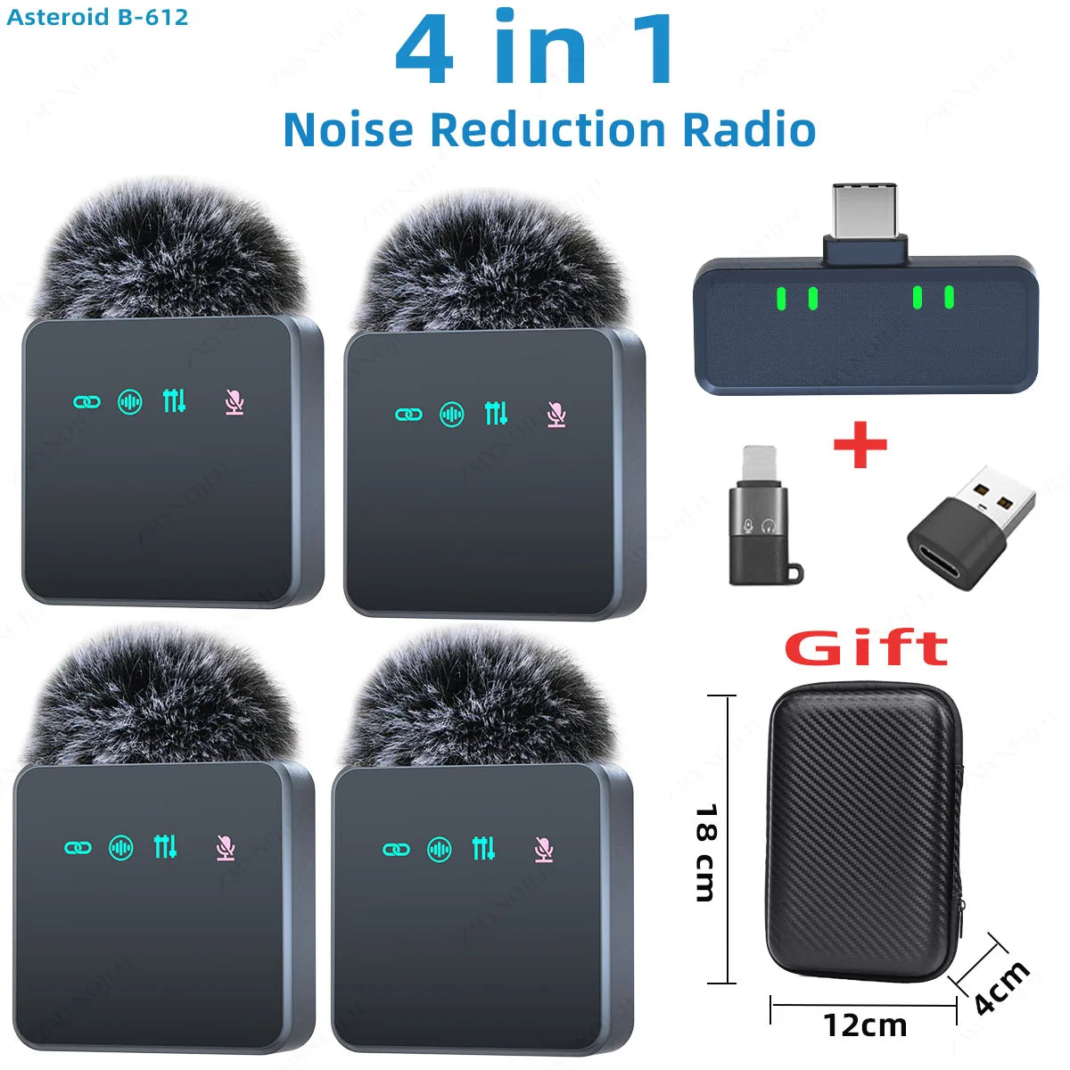 1 In 4 Pink Noise Canceling Lavalier Microphone With Windproof Cap Wireless Mute Function For Cell Phone Portable Audio Video - LKBA