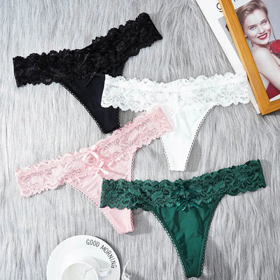 Women Sexy Lace Panties Low-waist Thong Female Underwear Hollow Cross Strappy G-String Breathable Lingerie Embroidery Intimates - LKBA