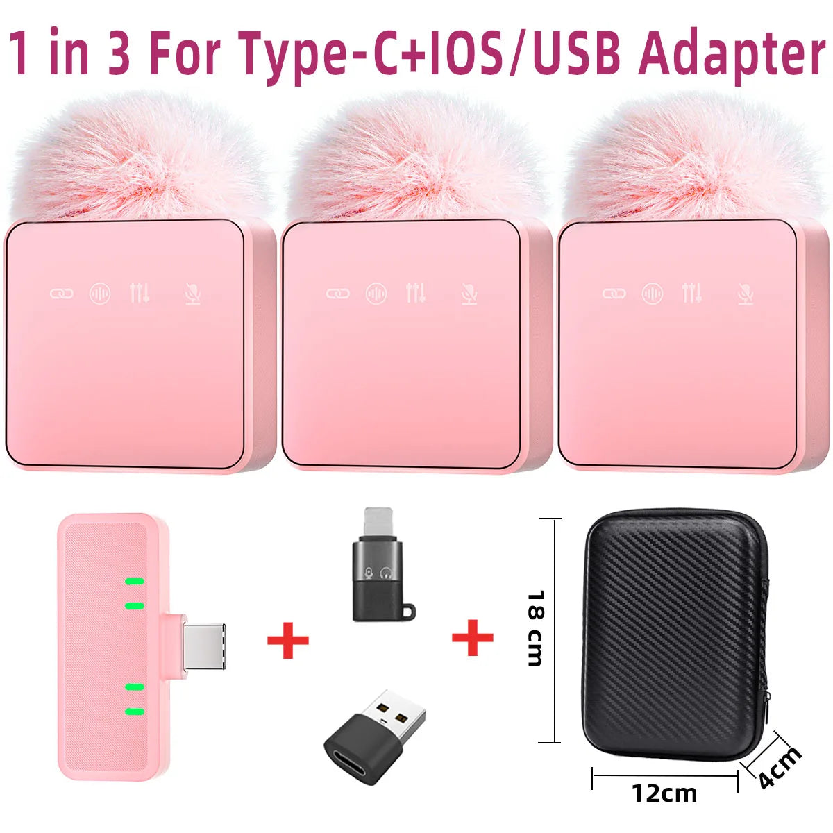 1 In 4 Pink Noise Canceling Lavalier Microphone With Windproof Cap Wireless Mute Function For Cell Phone Portable Audio Video - LKBA