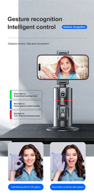 Auto Face Tracking Tripod 360°Rotation, No App, Smart Shooting Phone Holder for Live Video - LKBA