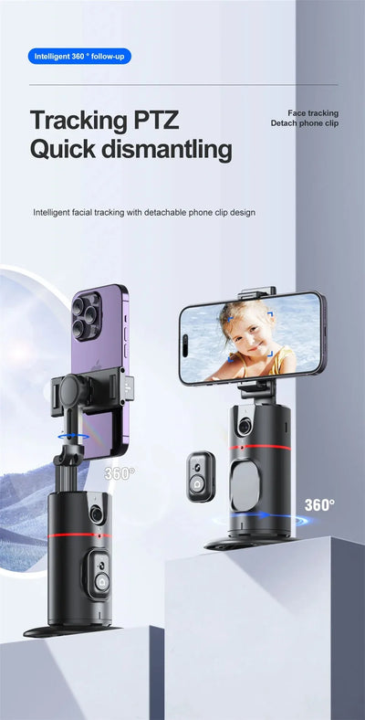 Auto Face Tracking Tripod 360°Rotation, No App, Smart Shooting Phone Holder for Live Video - LKBA