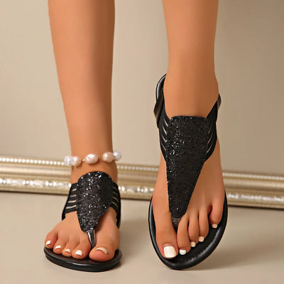 Luxury Women Sandals 2025 Summer Fashion Rhinestones Women Shoes Outdoor Beach Flats Women Casual Clip Toe Sandalias De Mujer - LKBA