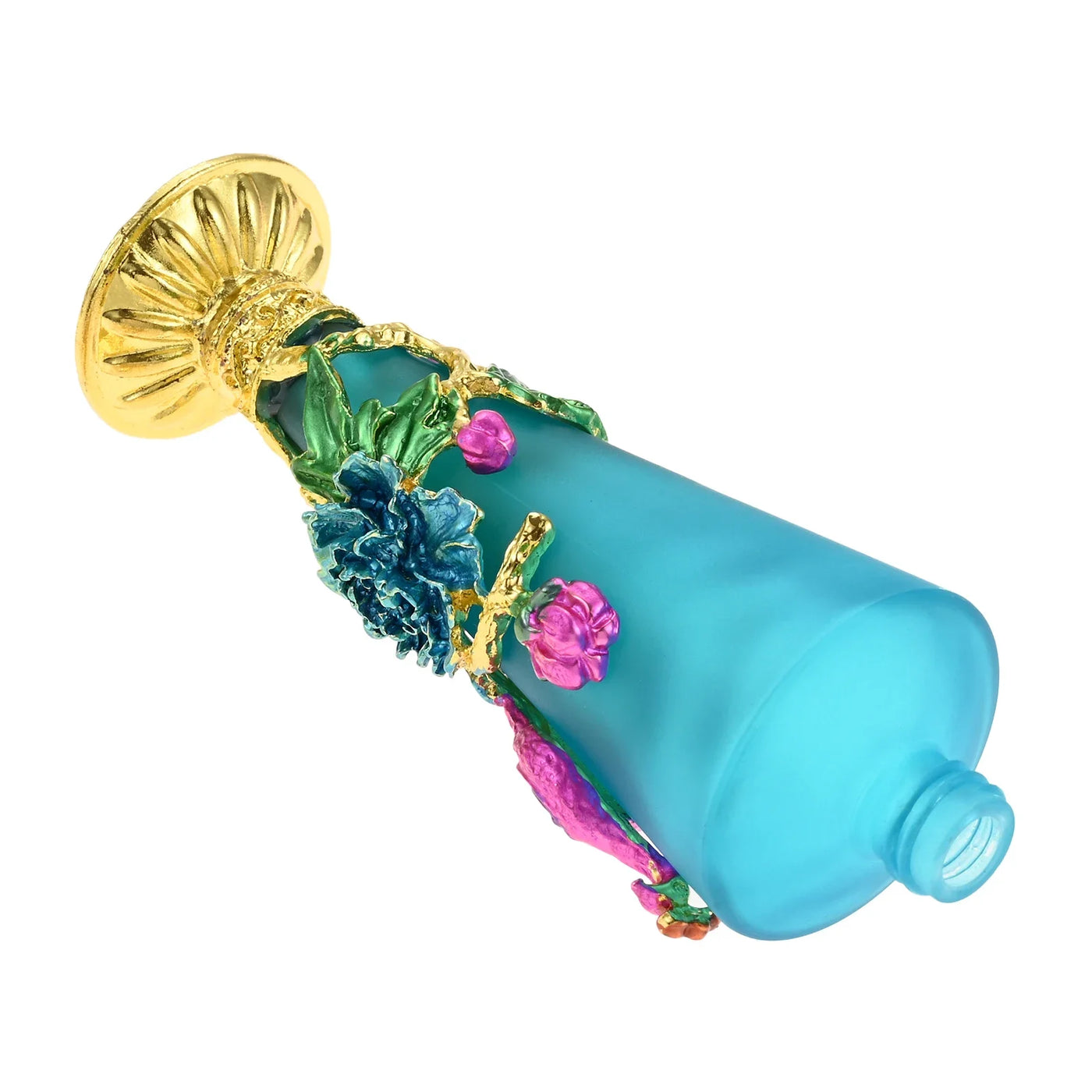 1pc 30ml Perfume Bottle Creative Enamel Peacock Flower Blue Conical Glass Jar Diamond Shape Lid 140mm/5.5" Decor Dressing Table - LKBA