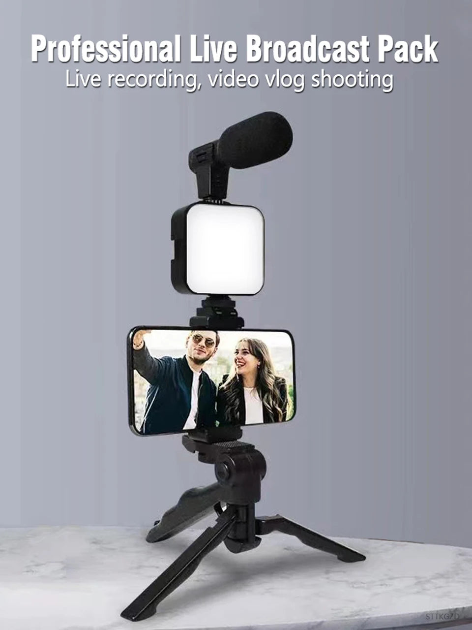 Smartphone Vlogging Kit with Tripod Phone Holder Mini Microphone LED Fill Light - LKBA