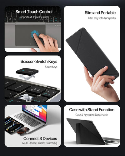 Foldable Bluetooth 5.0 Keyboard with Touchpad & Phone Holder for Phones Tablets PC iOS Android Windows Mac - LKBA