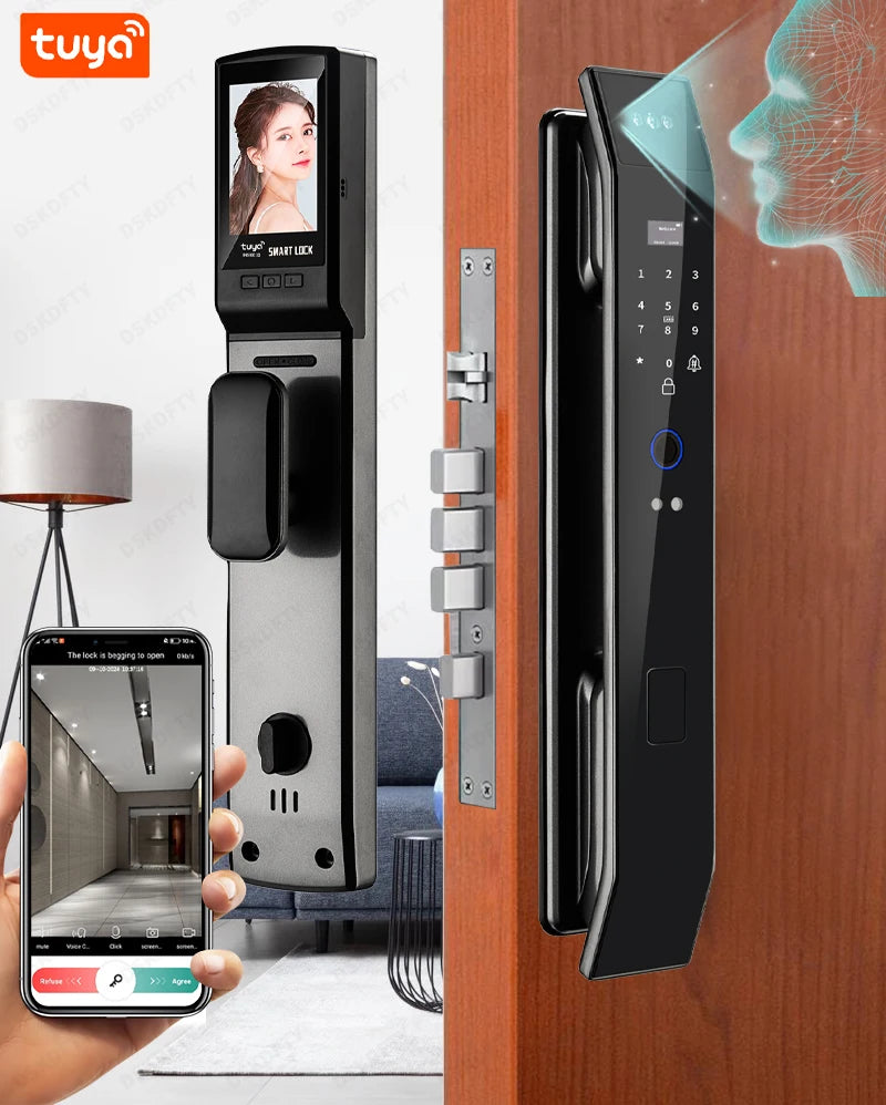 Tuya 3D Face Real-time Intercom Digital Electronic Door Lock Security Camera Intelligent Fingerprint smart lock for home - LKBA