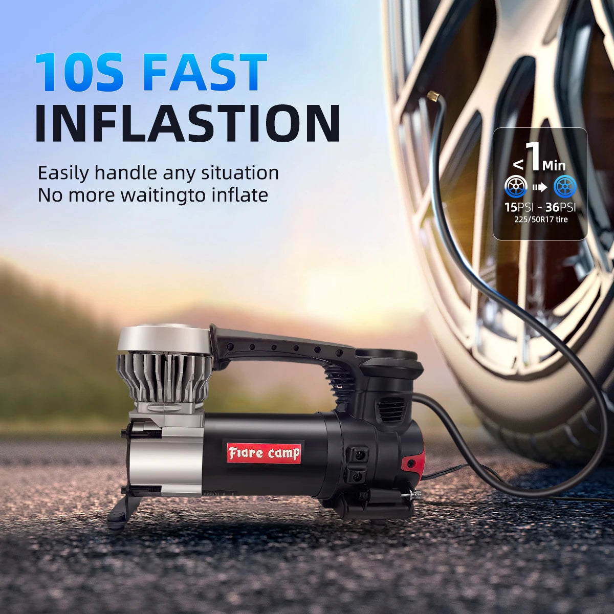 Tire Inflator Portable Air Compressor for Car, Truck & SUV 12V On/Offroad Tire Pump 100 PSI, Cigarette Plug, Twist Chuck T100 - LKBA