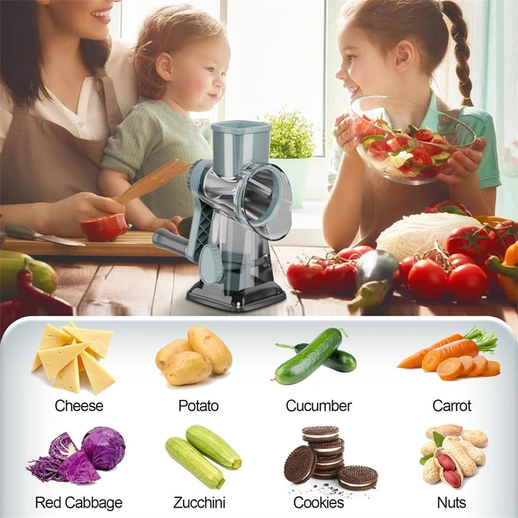 LMETJMA 3 in 1 Rotary Cheese Grater Versatile Manual Vegetable Slicer Peanut Nuts Grinder Cheese Vegetable Shredder Clear JT242 - LKBA