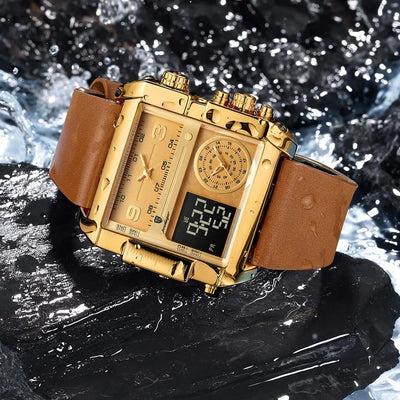 Luxury Man Wristwatch Rectangle Waterproof Luminous Day Week Men Watch - LKBA