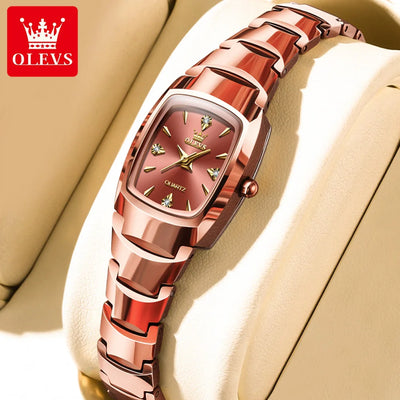 OLEVS 7006 Certified Brand Elegant Luxurious Women's Watches waterproof Tungsten Steel strip Quartz Watch for Lady Tonneau Watch - LKBA