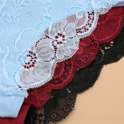 3PC/Set Women's Sexy Floral Lace Panties Low Rise Hollow Out Briefs Transparent Underwear Female Elastic Straps Soft Lingerie - LKBA