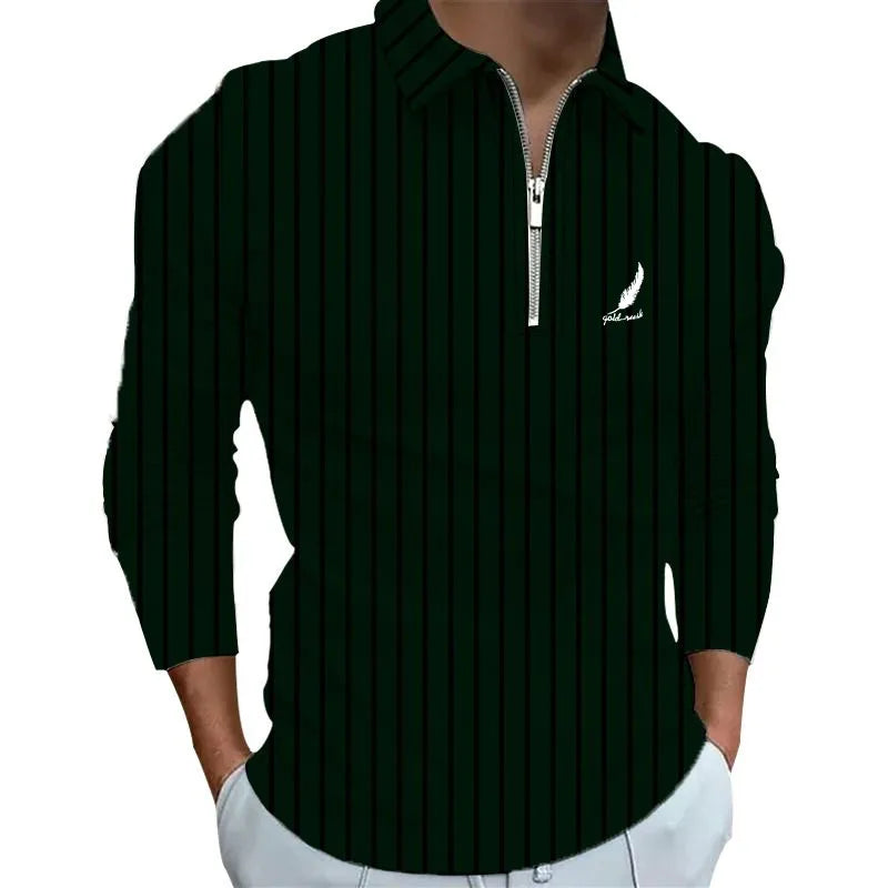 Sportswear Business Casual Men's Polo Shirt Long Sleeve Party Outdoor Office Fall & Winter Print Turndown Zipper Polyester - LKBA