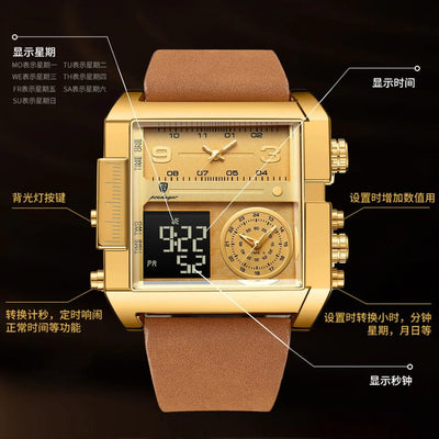Luxury Man Wristwatch Rectangle Waterproof Luminous Day Week Men Watch - LKBA