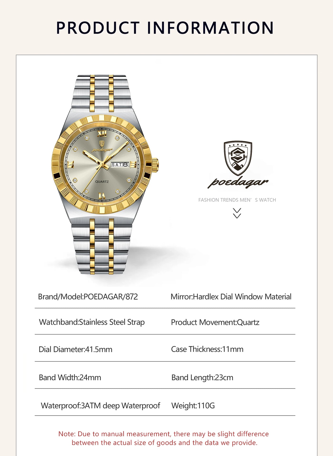 POEDAGAR Original Military Man Wristwatch Quartz Week Date Watch For Men Waterproof Luminous Stainless Steel Men's Watches Reloj - LKBA