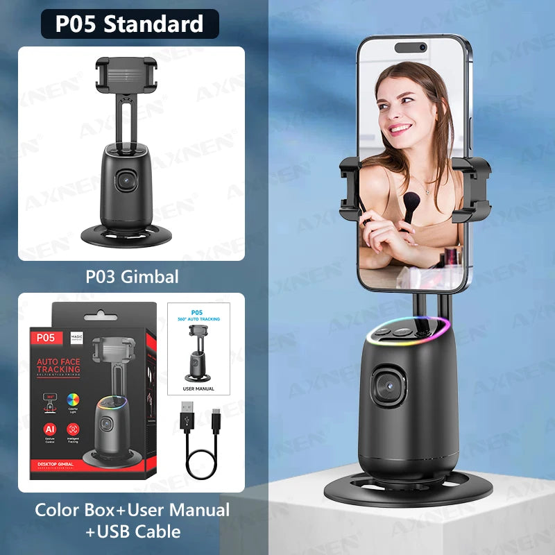 360°Rotating P05 AI Face Tracking Desktop Gimbal Stabilizer Intelligent Follow Shoot Gesture Control
