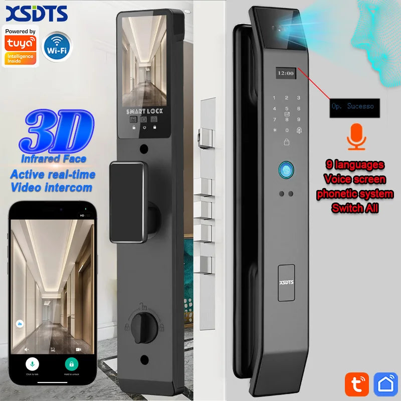 Tuya APP Smart Life APP Control Voice Intercom Smart Lock 3D Face Recognition Fingerprint Password Smart Door Lock With Camera - LKBA