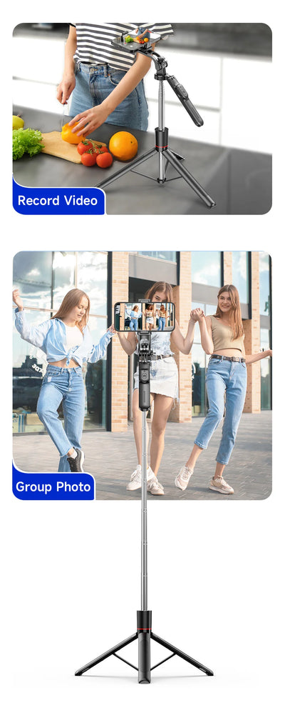 Selfie Stick Tripod with 1708mm Long Monopod Fill Light, Bluetooth Remote, 360° Rotation - LKBA