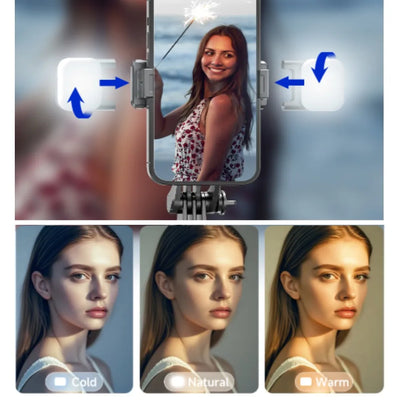 Selfie Stick Tripod with 1708mm Long Monopod Fill Light, Bluetooth Remote, 360° Rotation - LKBA