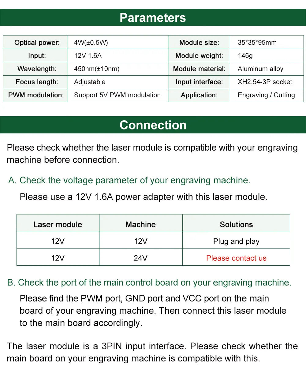 LASER TREE 4W 5W Optical Power Laser Head 450nm Blue Light TTL PWM Module For Laser Engraver Wood Cutting  DIY Woodworking Tools - LKBA