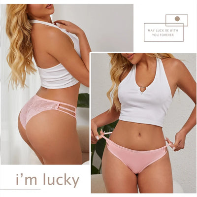 3PC/Set Women's Sexy Floral Lace Panties Low Rise Hollow Out Briefs Transparent Underwear Female Elastic Straps Soft Lingerie - LKBA